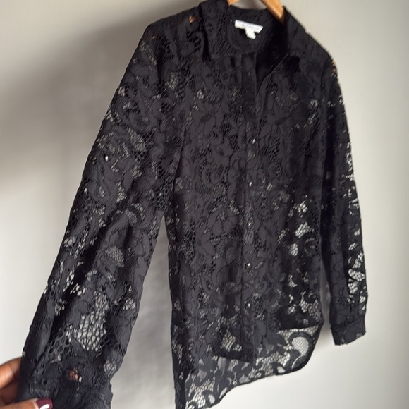 Diane Von Furstenberg Lorelei Two Bloom Black Jacquard Lace Button down 6 - Picture 8 of 10